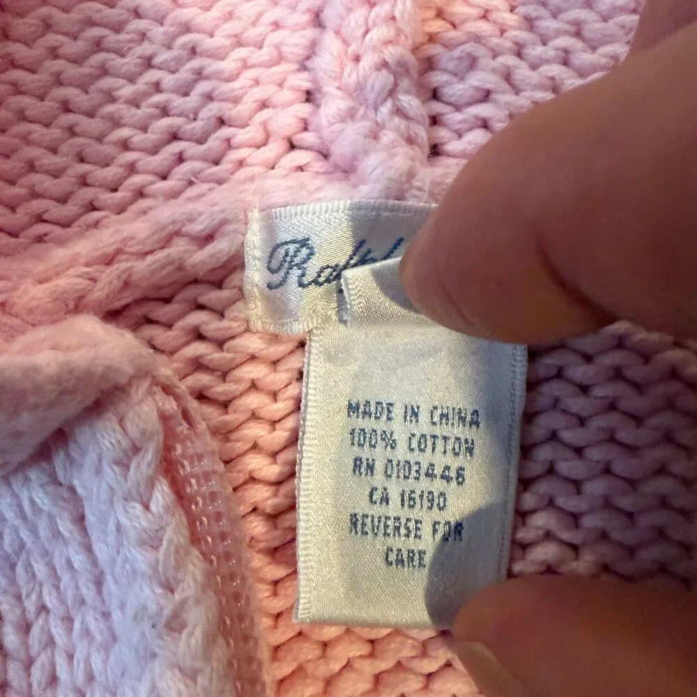 Ralph Lauren Baby Girl 6M Pink Cotton Knit Hooded Zip Sweater Pony Logo